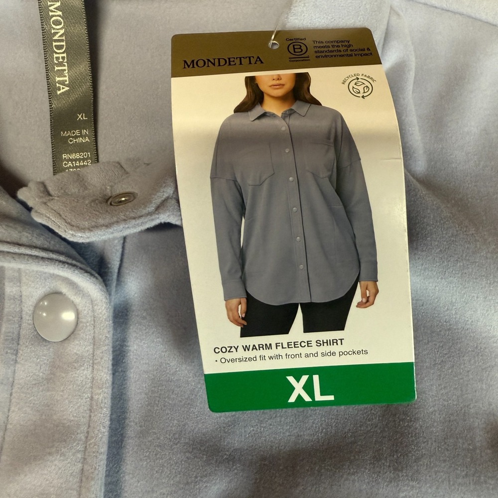 Mondetta Fleece Button Up Shirt Cozy Womens XL Lilac Grey Stretch Oversized Warm